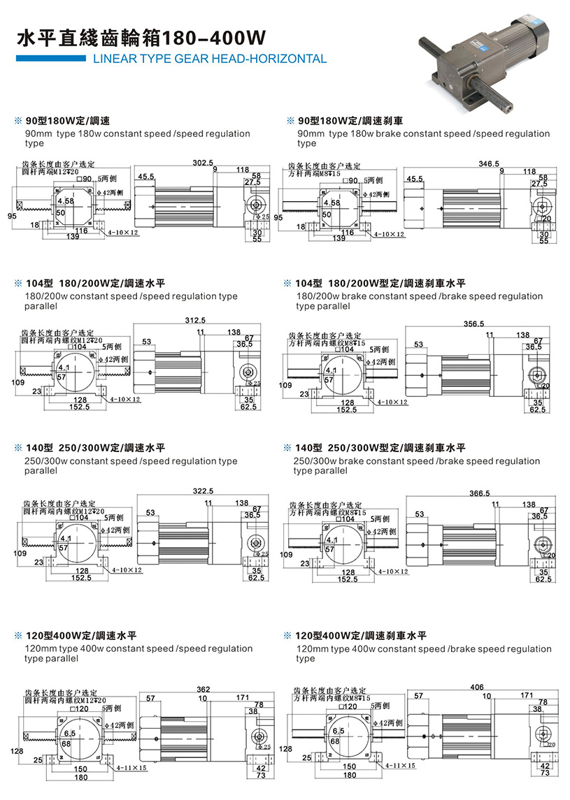 水平直線齒輪箱180W-400W