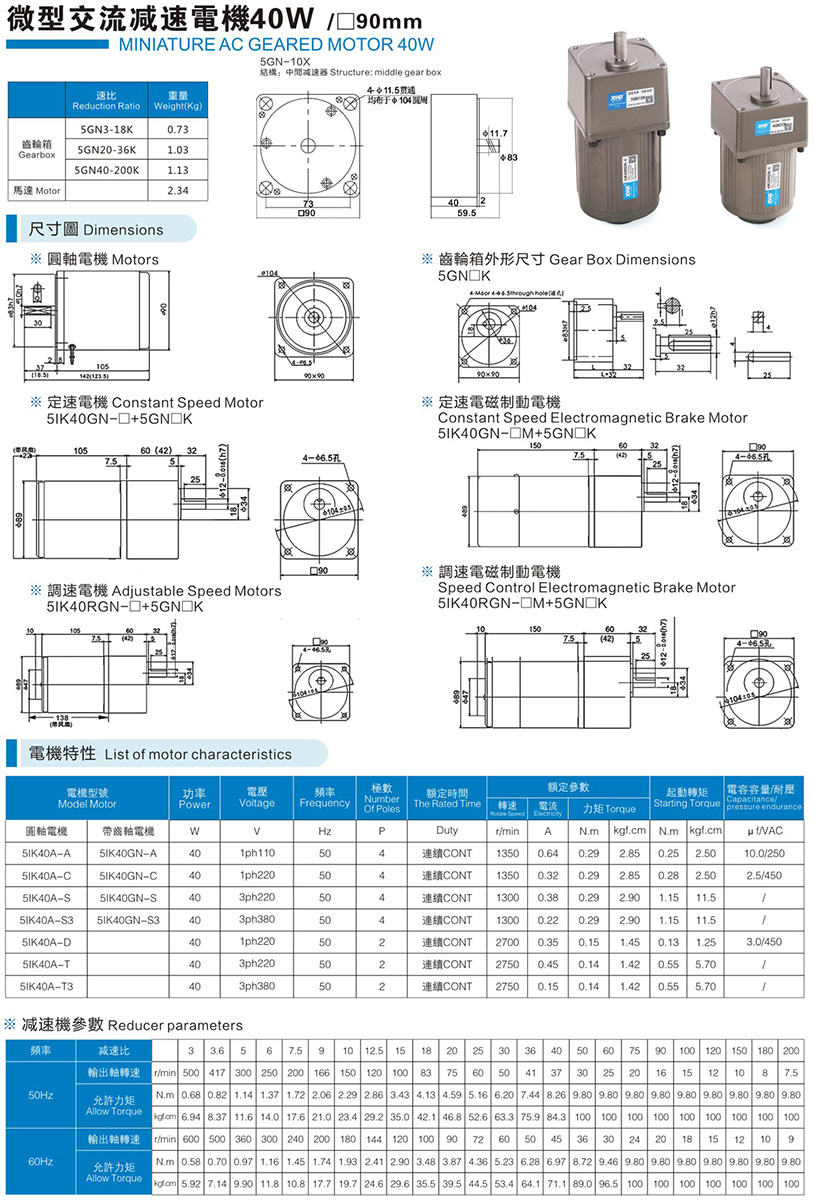 微型交流減速電機(jī)40W